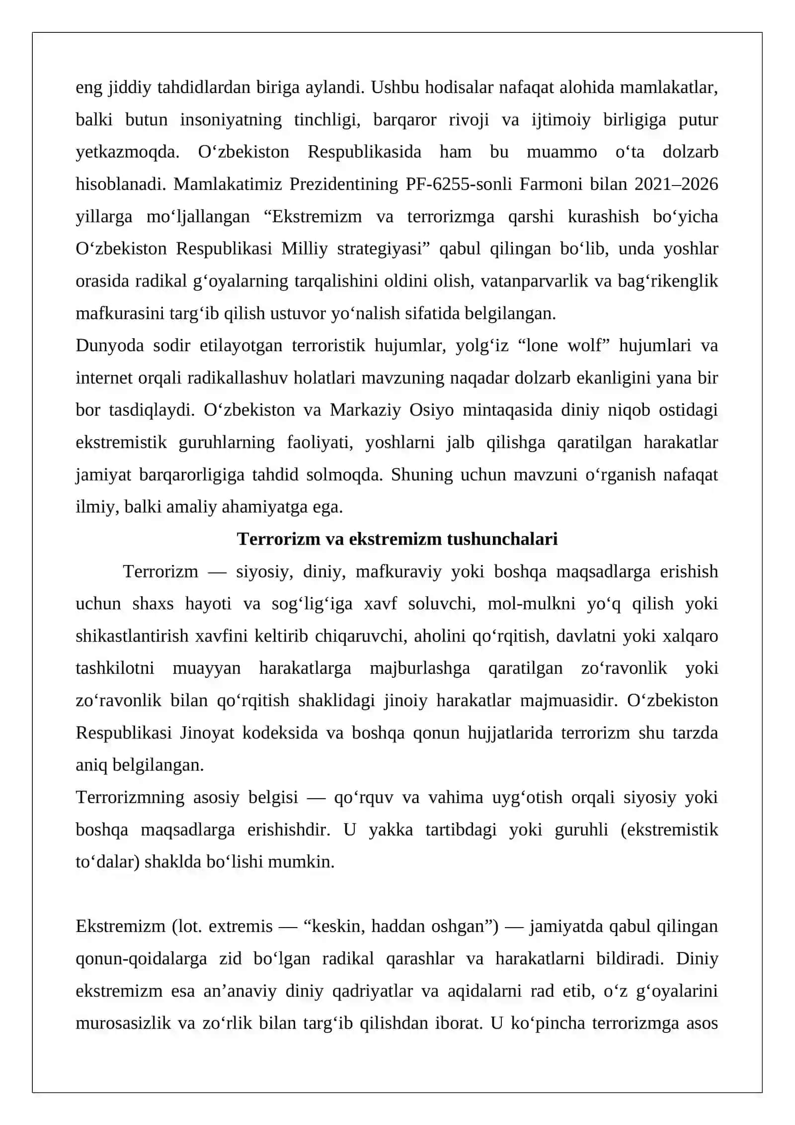 Terrorizm va Ekstremizmning asosiy xususiyatlari 2