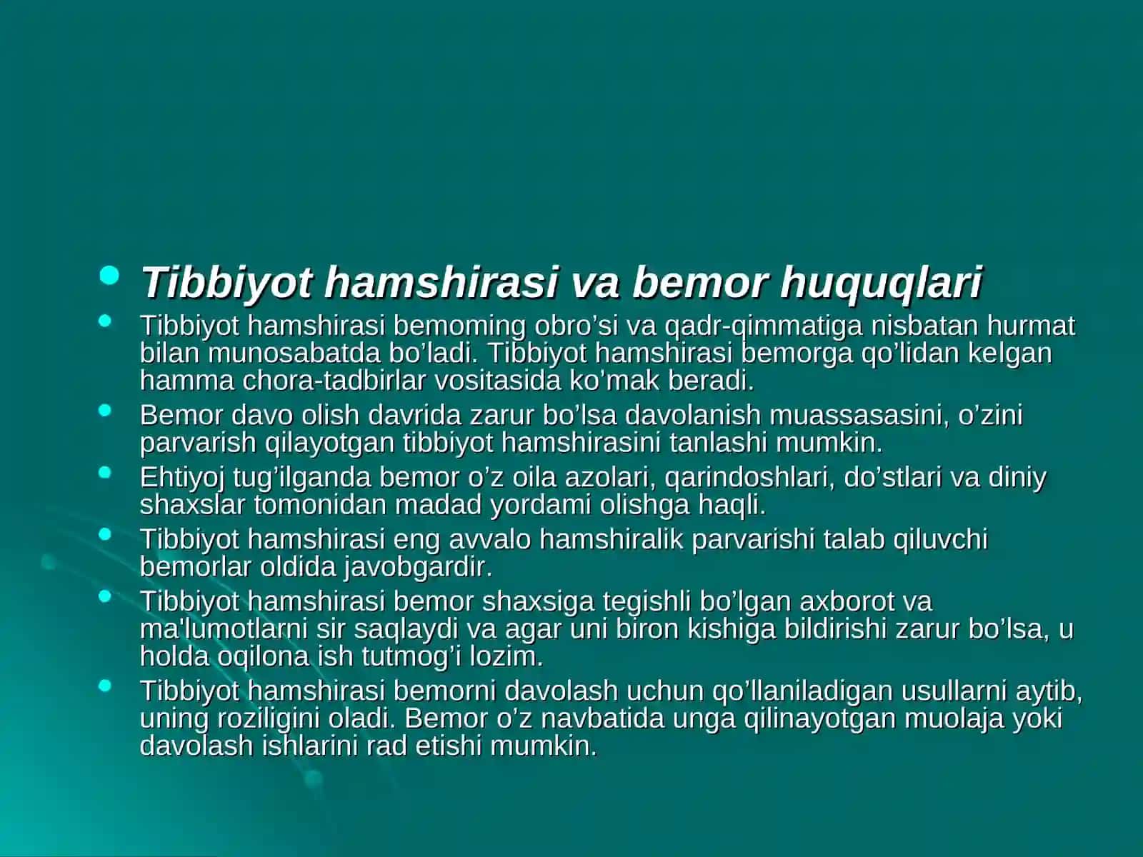 Tibbiyot hamshirasi va bemor huquqlari 2