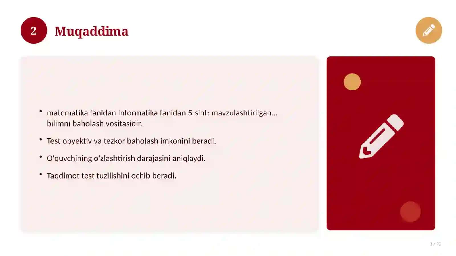 Informatika fanidan 5-sinf: mavzulashtirilgan nazorat ishi 2