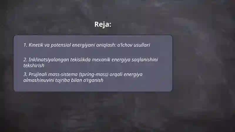 Mexanik energiyani saqlanish qonuni tajribada tekshirish 2