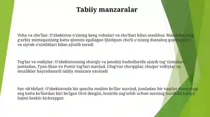Oʻzbekiston Tabiatining OʻZiga Xos Xususiyatlari 2