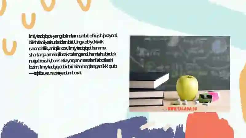 Soha bo’yicha belgilangan mavzu asosida ilmiy tadqiqot olib borish jarayonlari 2