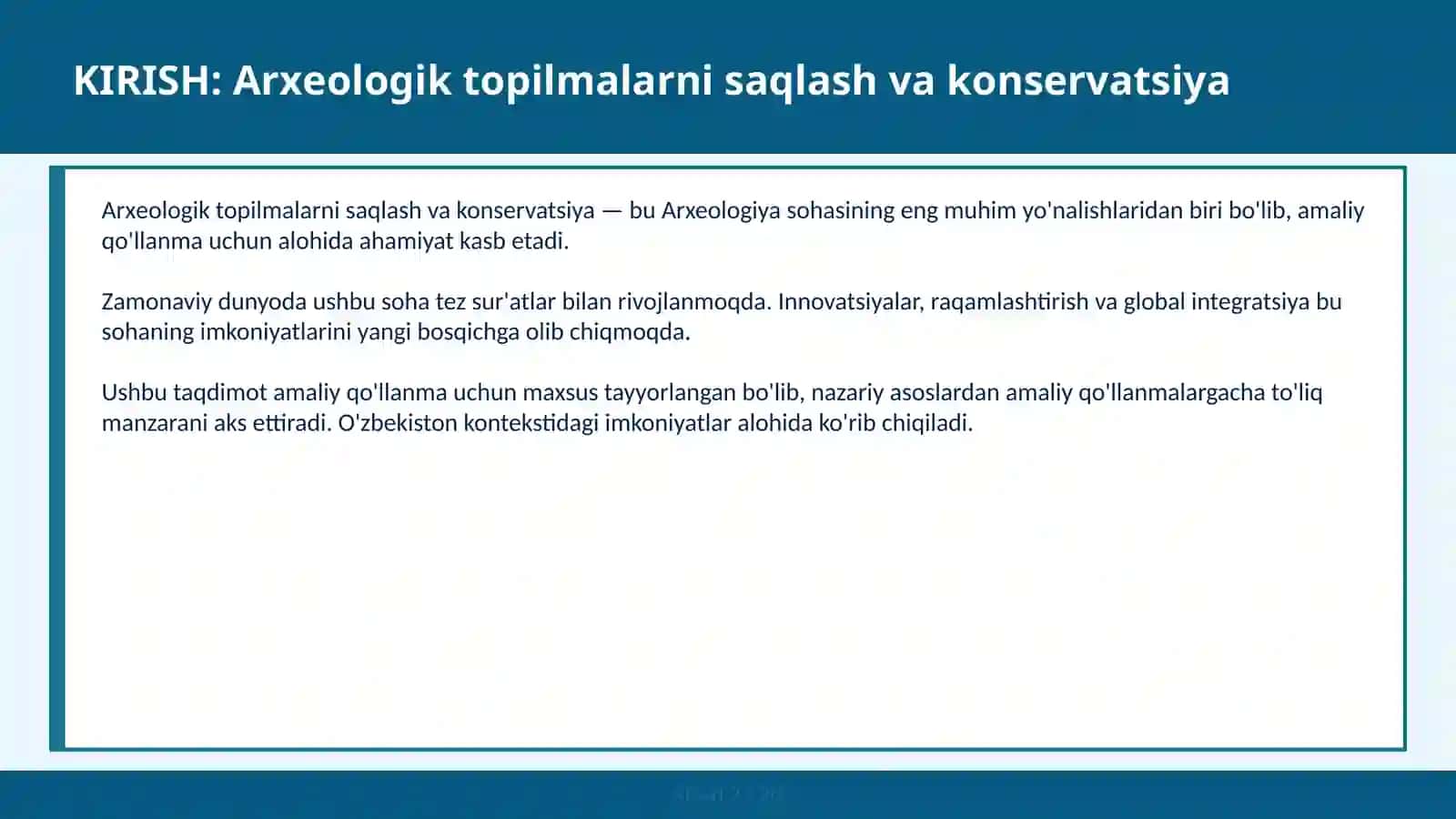 Arxеologik topilmalarni saqlash va konservatsiya 2