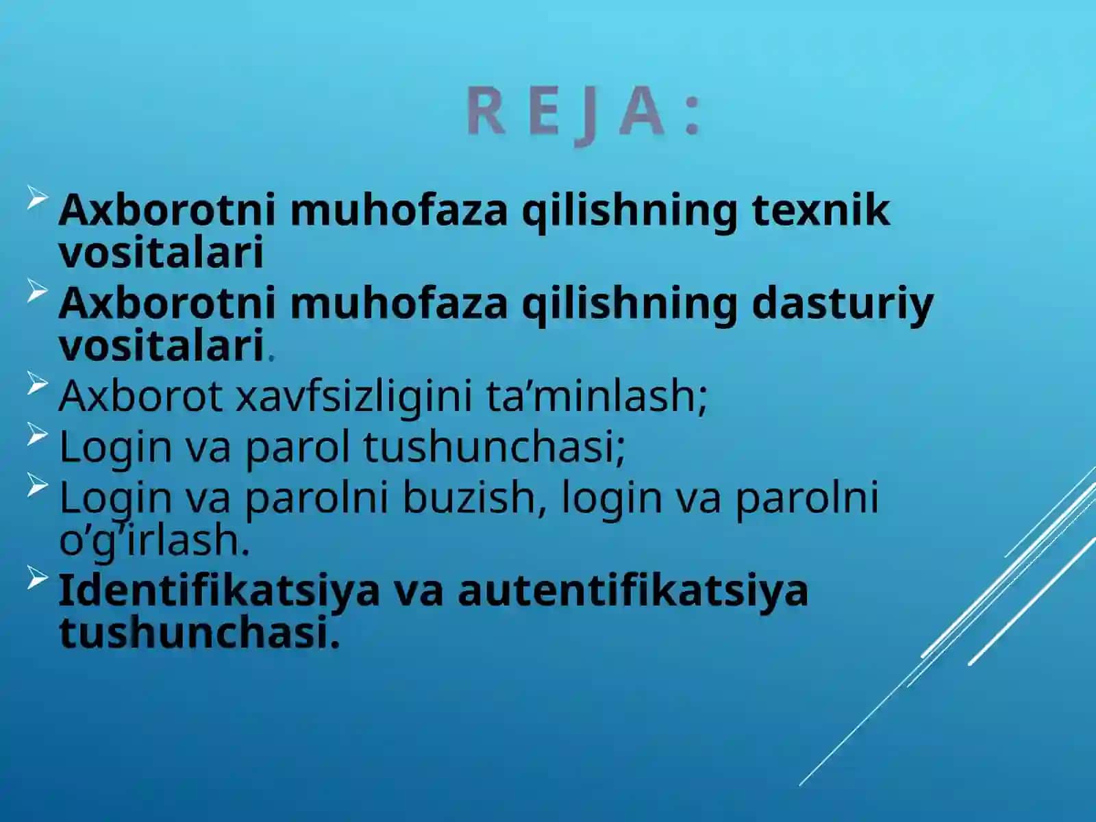 Axborotlar himoyasi. Himoyalashning texnik va dasturiy vositalari 2