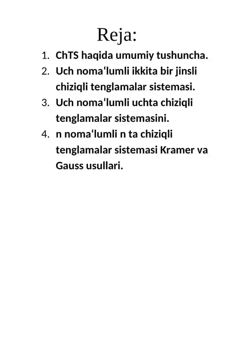 Chiziqli tenglamalar sistemasi referati 2
