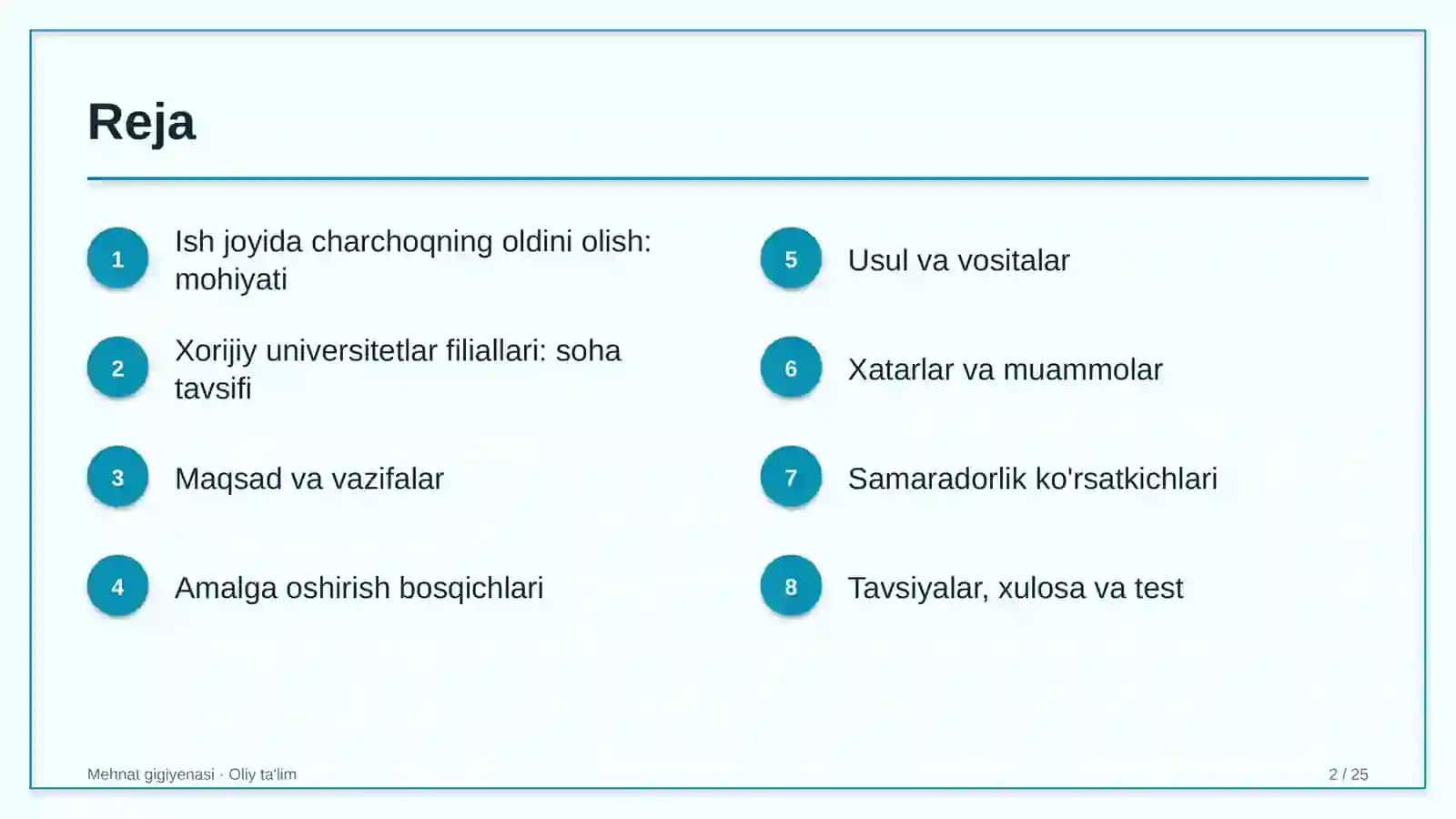 Xorijiy universitetlar filiallarida ish joyida charchoqning oldini olish 2