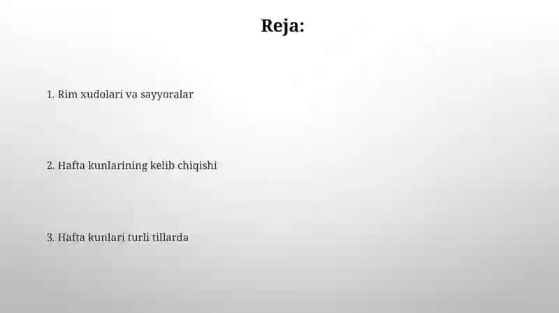 Hafta kunlarining nomlanishi. Rim kalendari 2