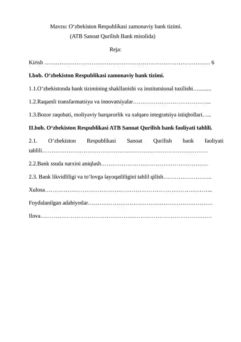 Oʻzbekiston Respublikasi zamonaviy bank tizimi 2