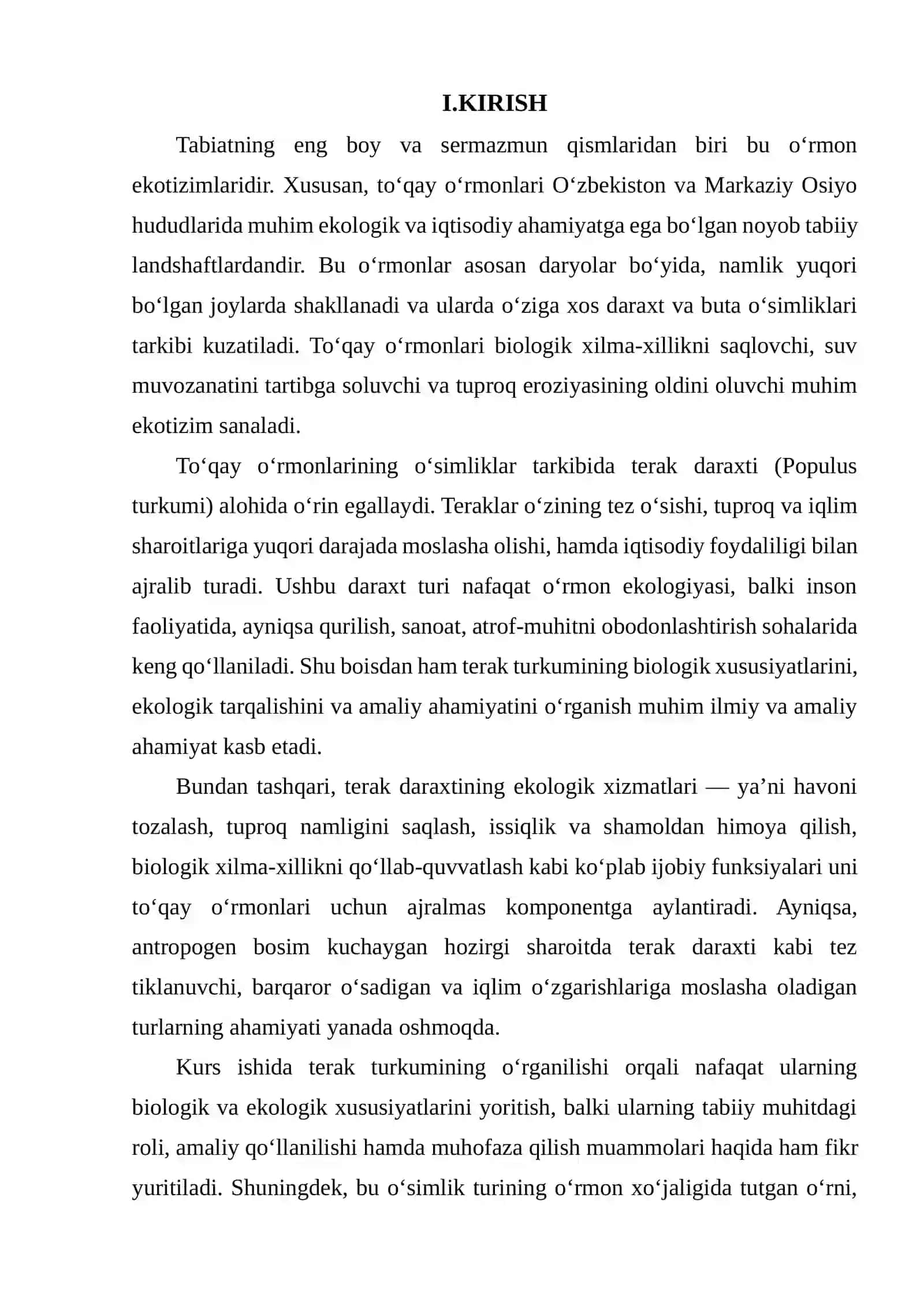 TO‘QAY O‘RMONLARNING DARAXT BUTA O‘SIMLIKLARI. TERAK TURKUMI 2