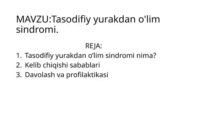 Tasodifiy yurakdan o'lim sindromi. 2