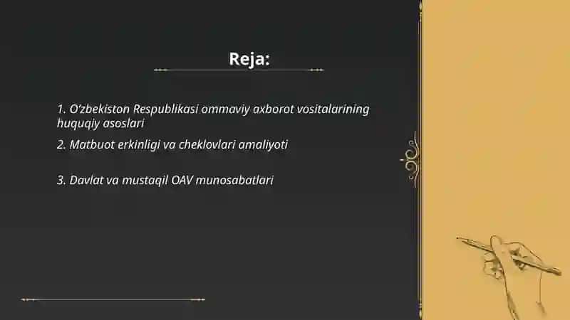 Oʻzbekiston Respublikasi ommaviy axborot vositalarining huquqiy asoslari 2