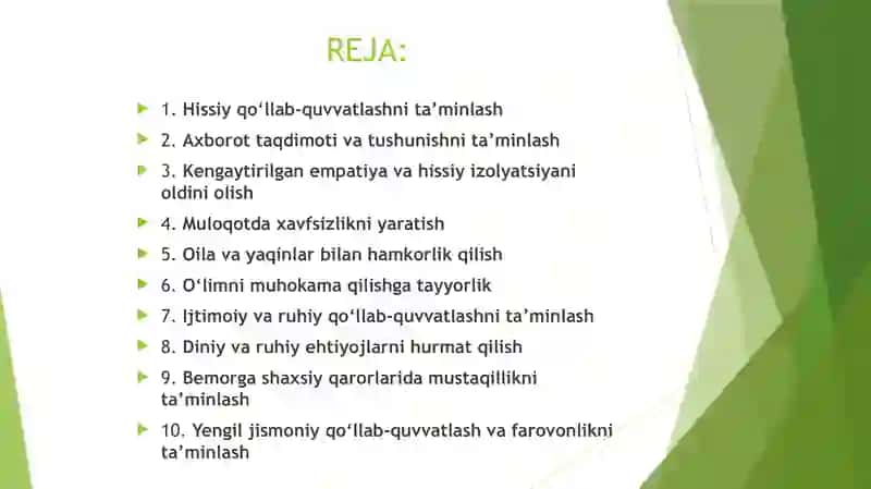 OG’IR VA O’LAYOTGAN BEMORLAR BILAN MULOQOTNING O’ZIGA XOSLIGI 2