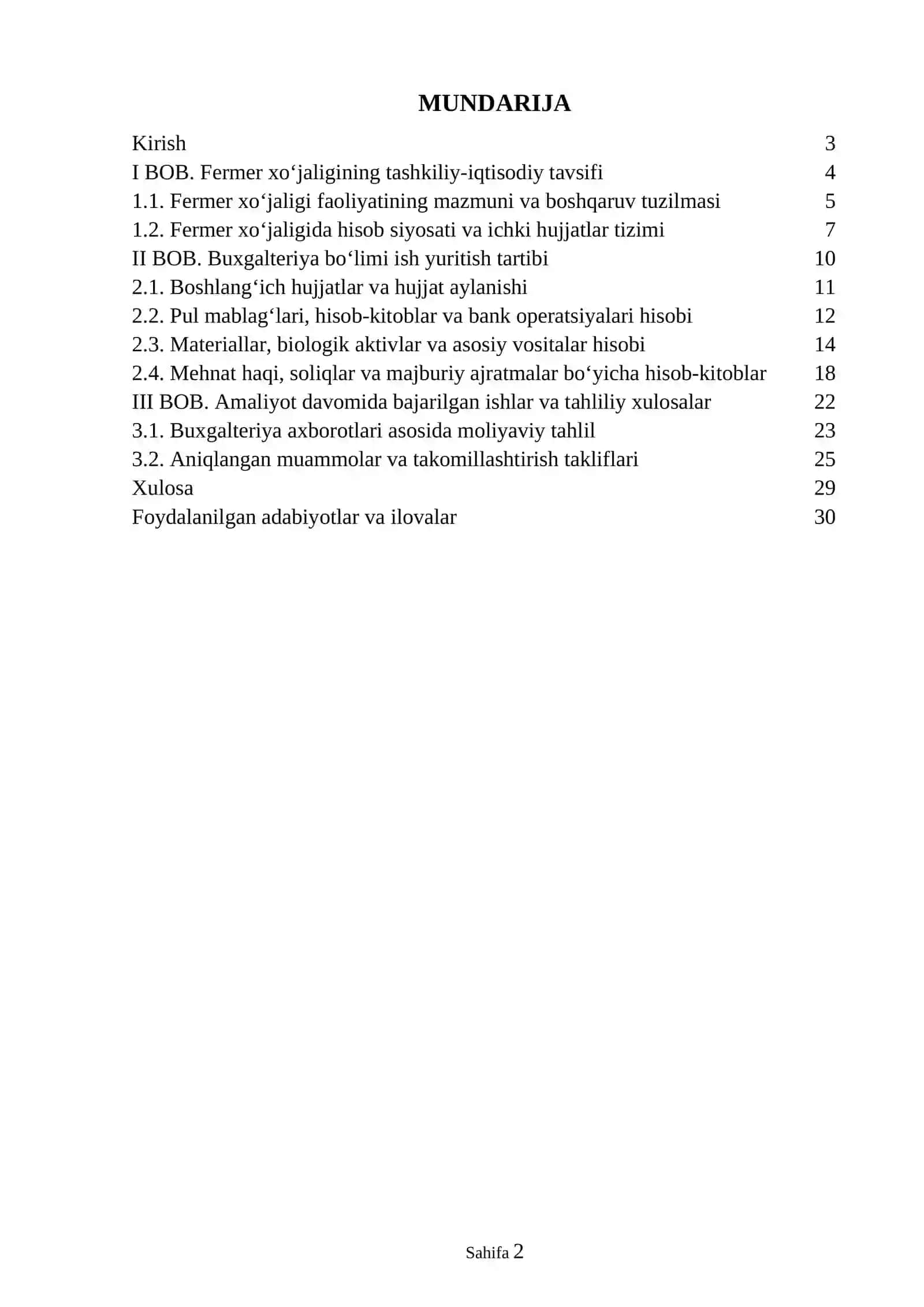 Fermer xojaligi buxgalteriya amaliyot hisoboti 2