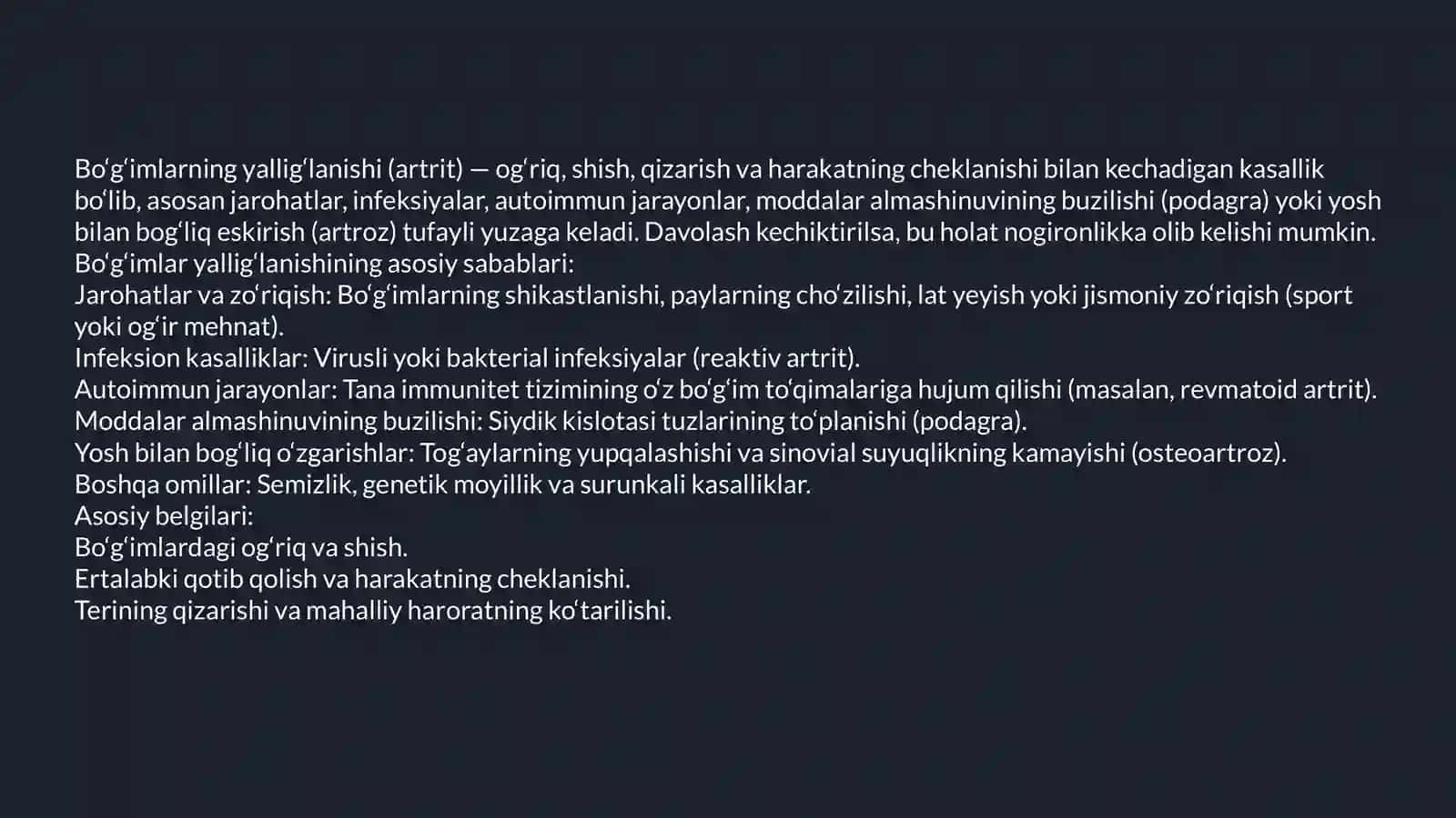 Bo'g'imlarning yallig'lanishi va sabablari 2