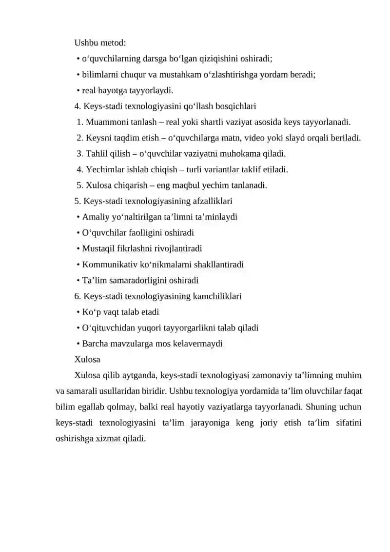 Keys-stadi (Case Study) Texnologiyasi 2