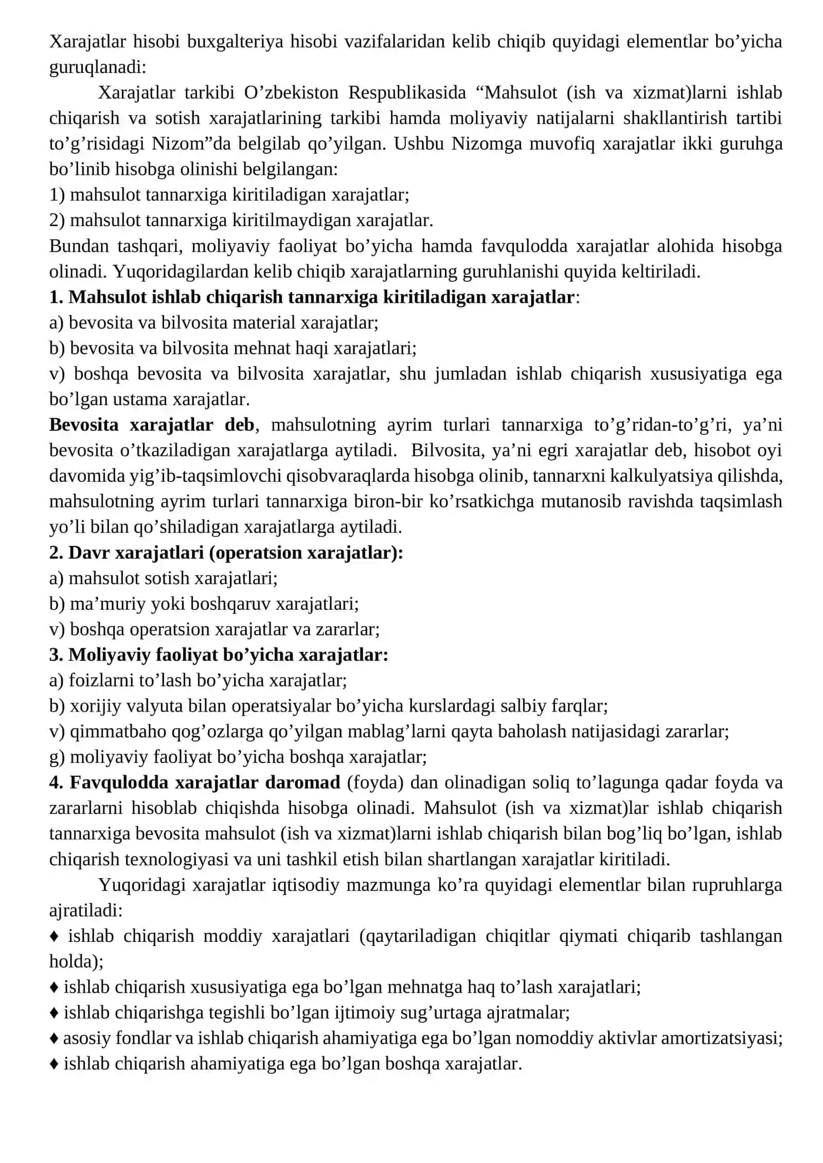Ishlab chiqarish xarajatlari hisobi 2