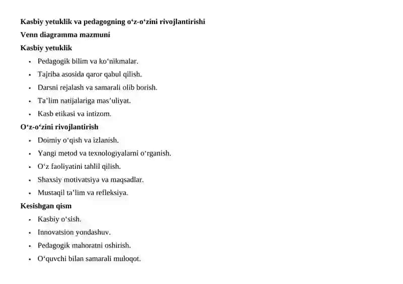Kasbiy yetuklik va pedagogning oʻz oʻzini rivojlantirishi 2