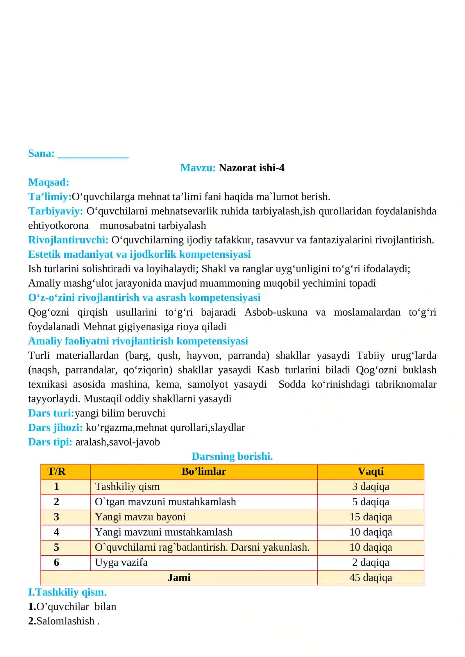 2-sinf Texnologiya fanidan 4-Nazorat ishi 2