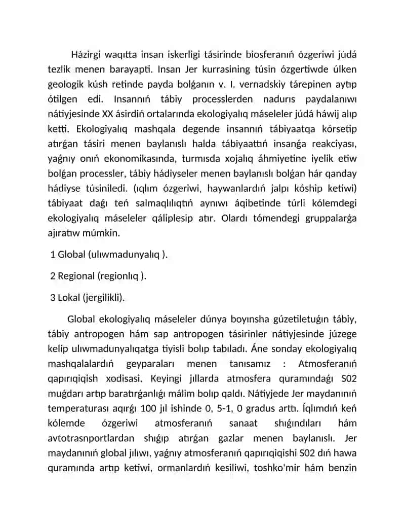 Global, regional hâm lokal ekologiyaliq mashqalalar 2