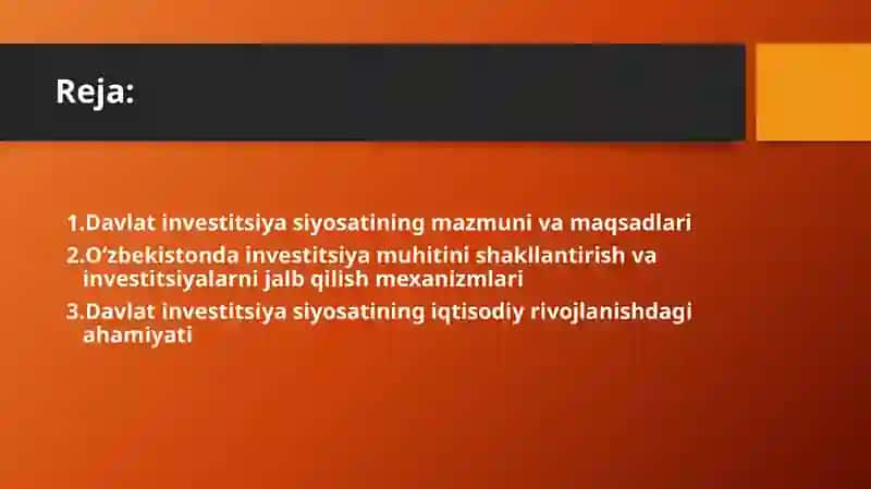 Davlatning investitsiya siyosati 2