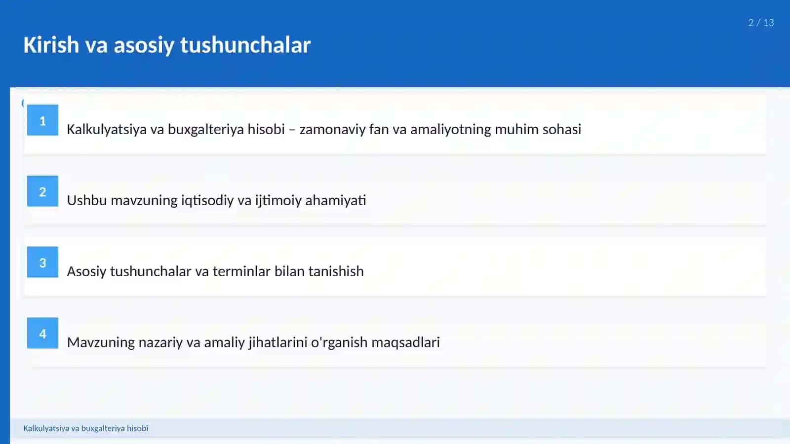 Kalkulyatsiya va buxgalteriya hisobi 2