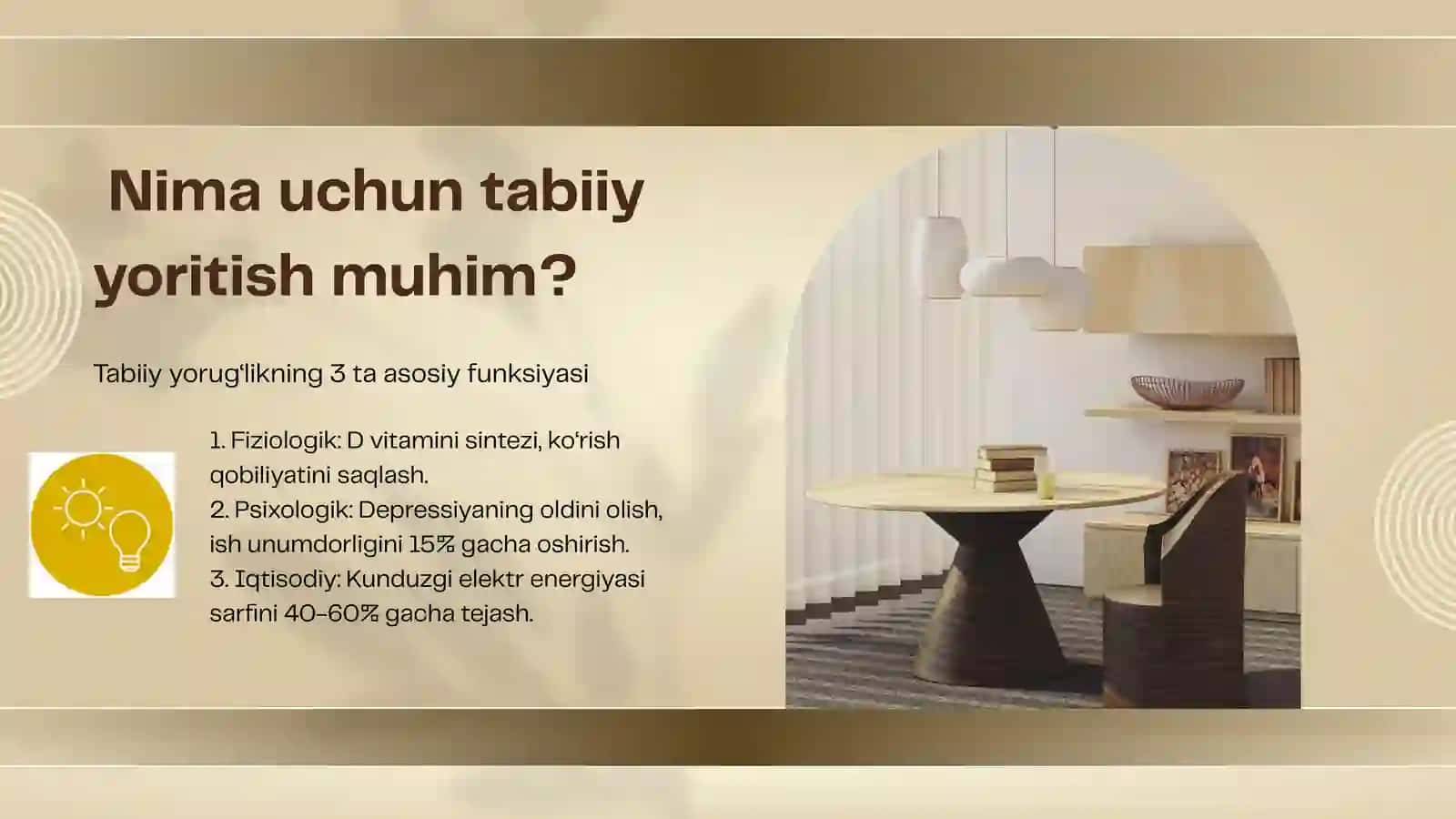 TURLI MAQSADLI XONALARDA TABIIY YORITISHNI ME’YORLASH 2