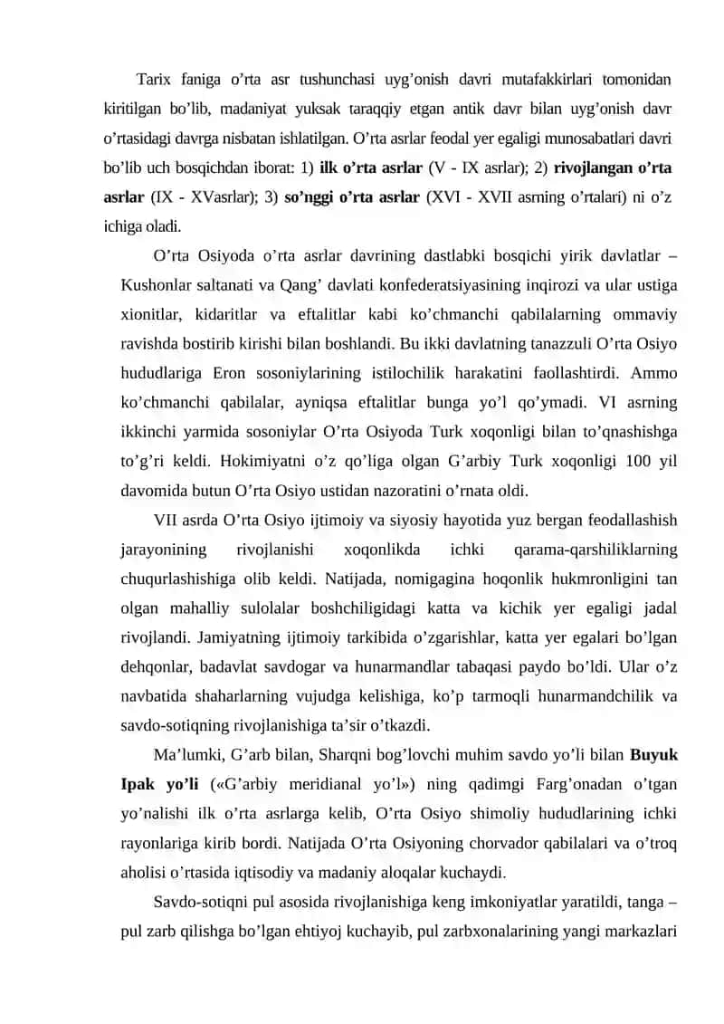 O`RTA ASRLARDA JAHON TARAQQIYOTINING UMUMIY TARAQQIYOTI 2