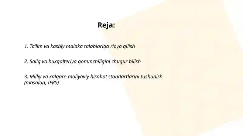 Buxgalter kasbiga qo'yiladigan talablar 2