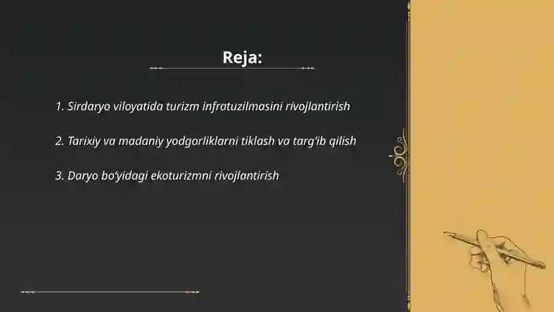 Sirdaryo viloyatini turizmni rivojlantirish 2