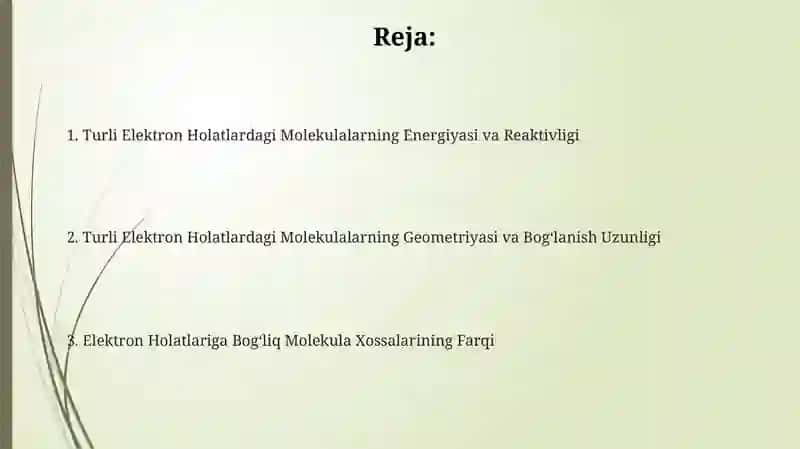 Elektron Holatlardagi Molekulalar Xossalari 2