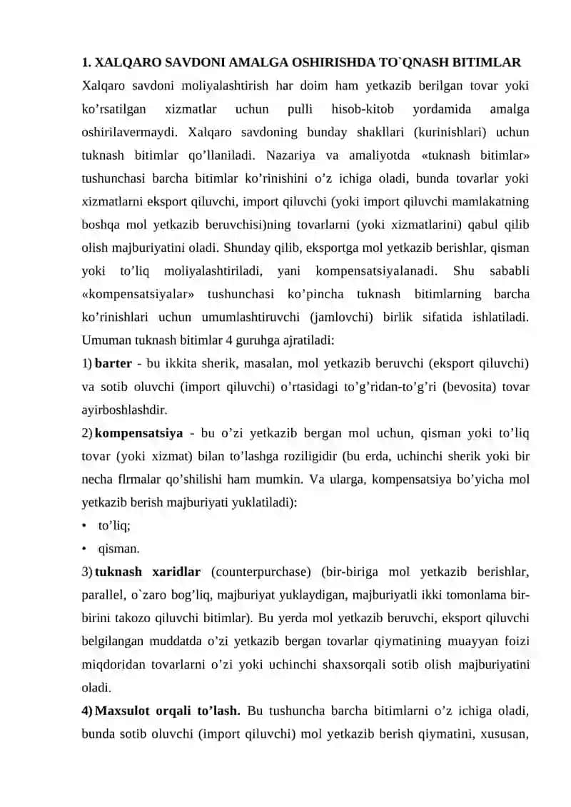 Xalqaro savdoni moliyalashtirish 2