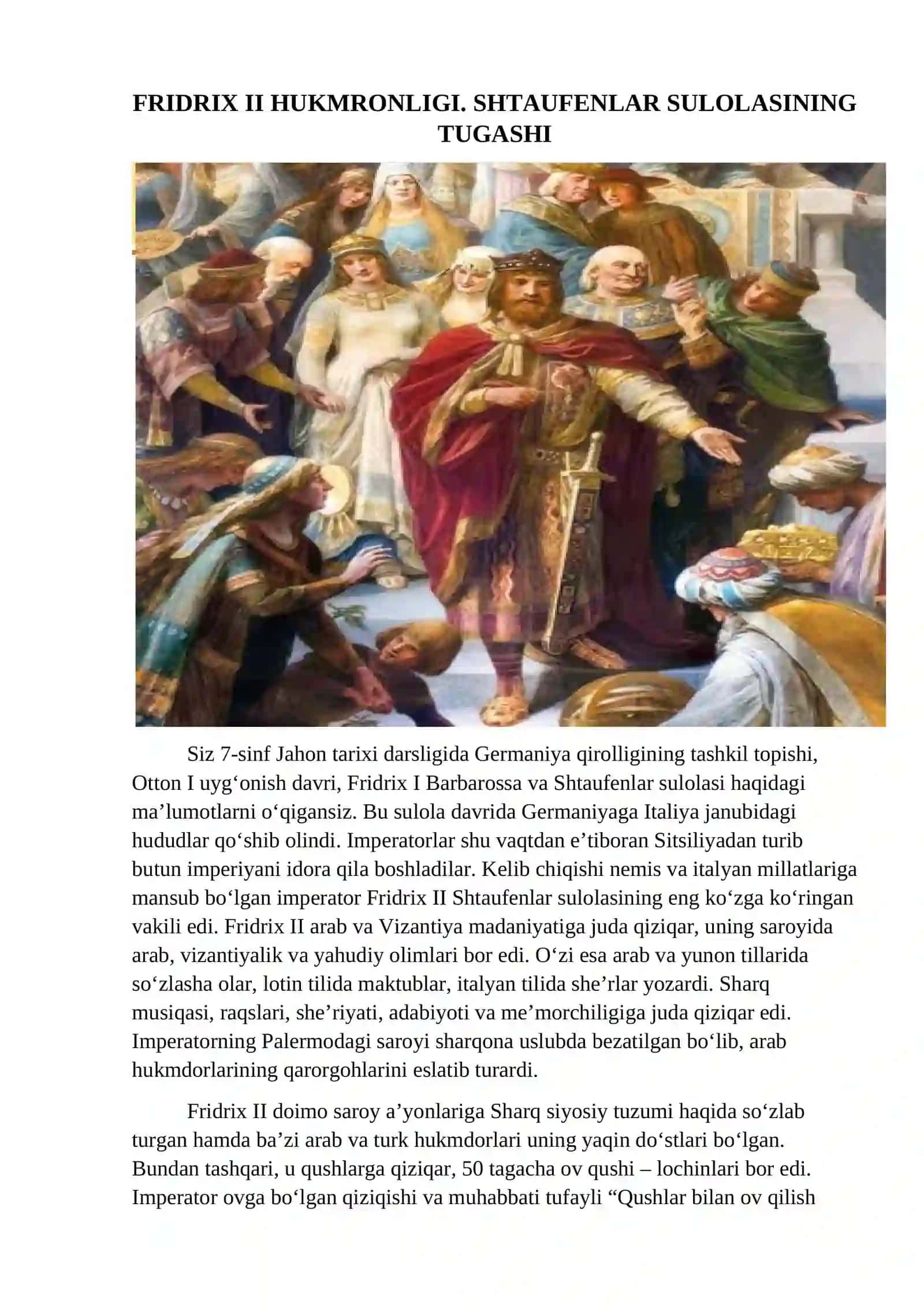 FRIDRIX II HUKMRONLIGI. SHTAUFENLAR SULOLASINING TUGASHI 2