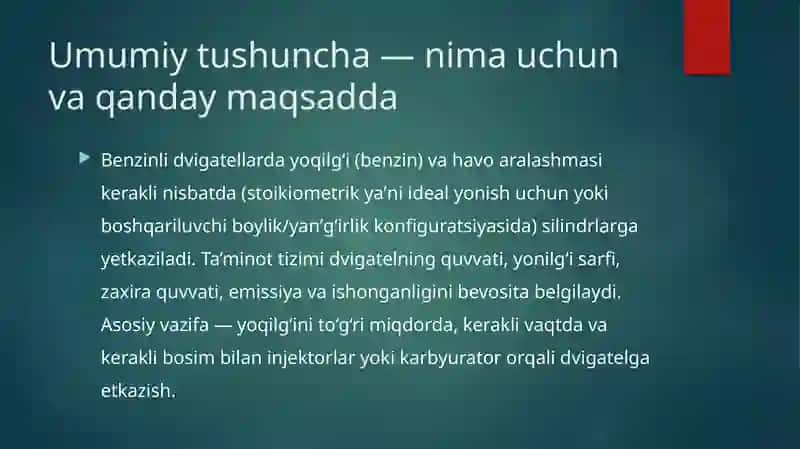 Benzinli dvigatellarning ta’minlash tizimlari. 2