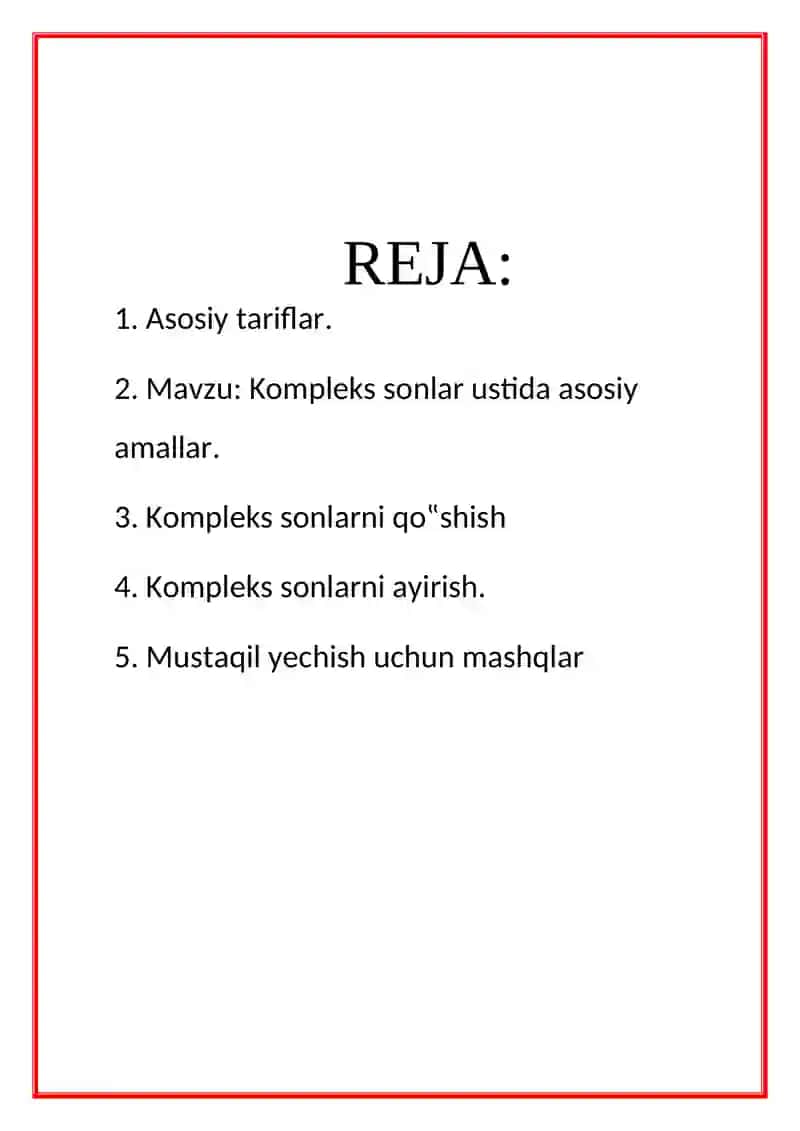 Kompleks sonlar va ular ustida amallar 2