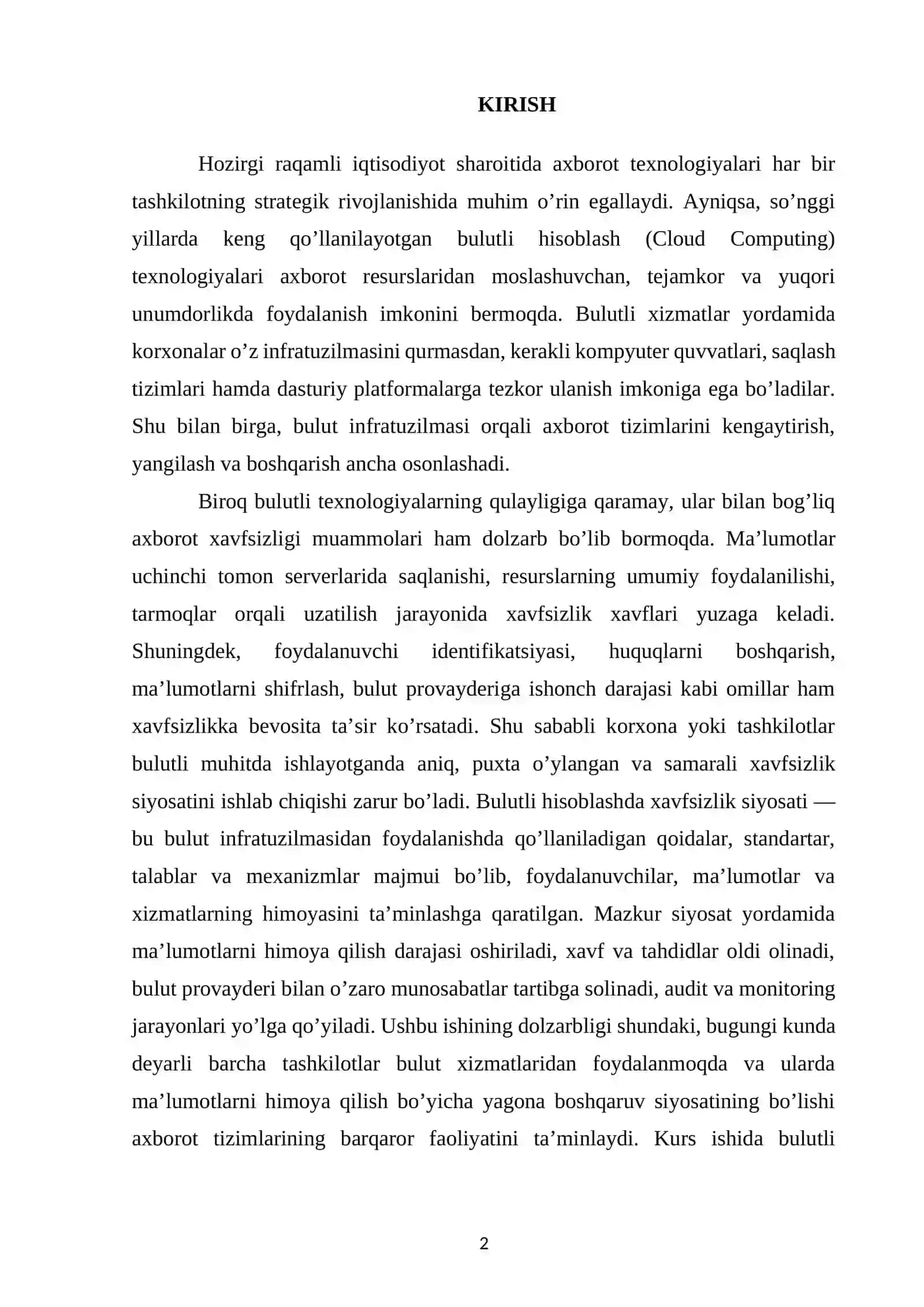 Bulutli hisoblashda xavfsizlik siyosatini ishlab chiqish 2