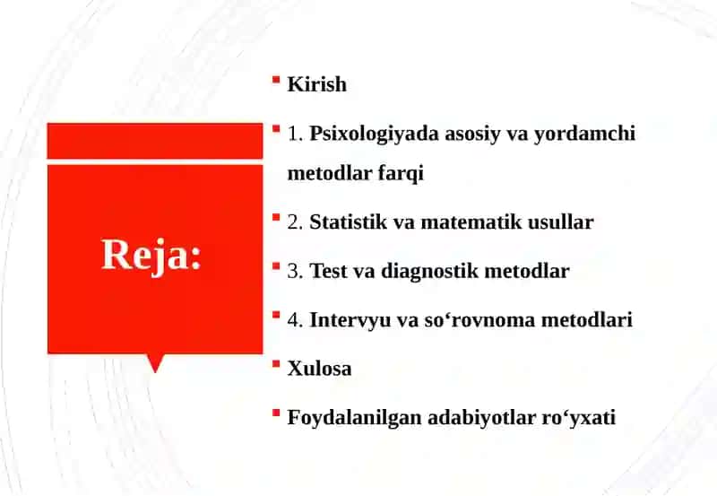 Psixologiyafanida qo’llaniladigan yordamchi metodlar 2