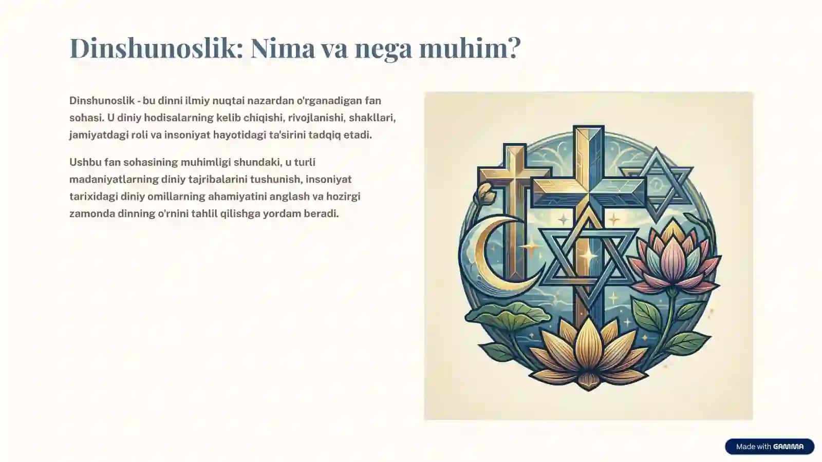 Dinshunoslik fanining predmeti, maqsad va vazifalari 2