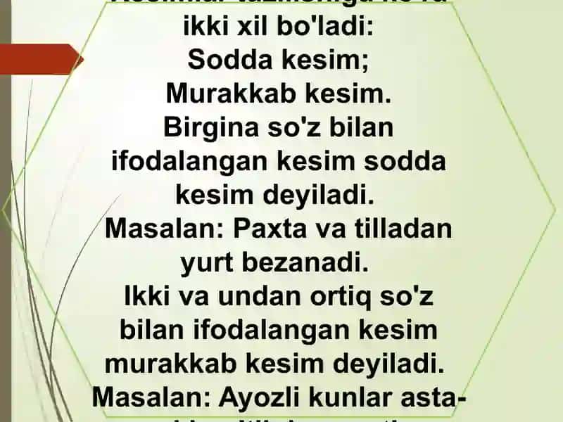 Kesimning tuzilishiga ko'ra turlari 2