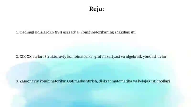 Kombinatorika fanining tarixi 2