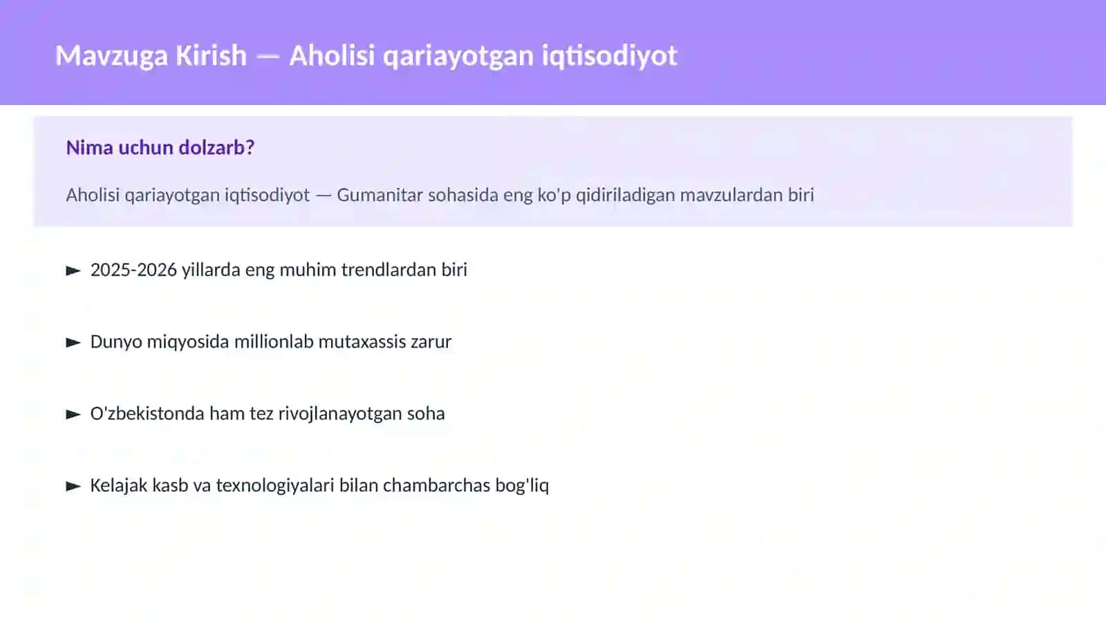 Aholisi qariayotgan iqtisodiyot 2