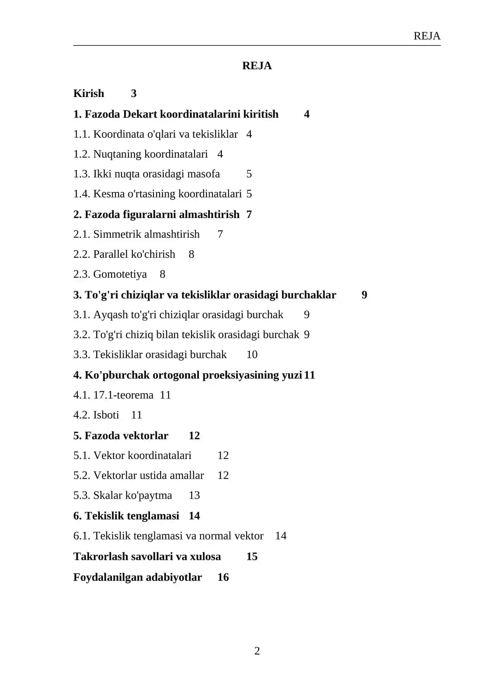Fazoda Dekart koordinatalari va vektorlar 2