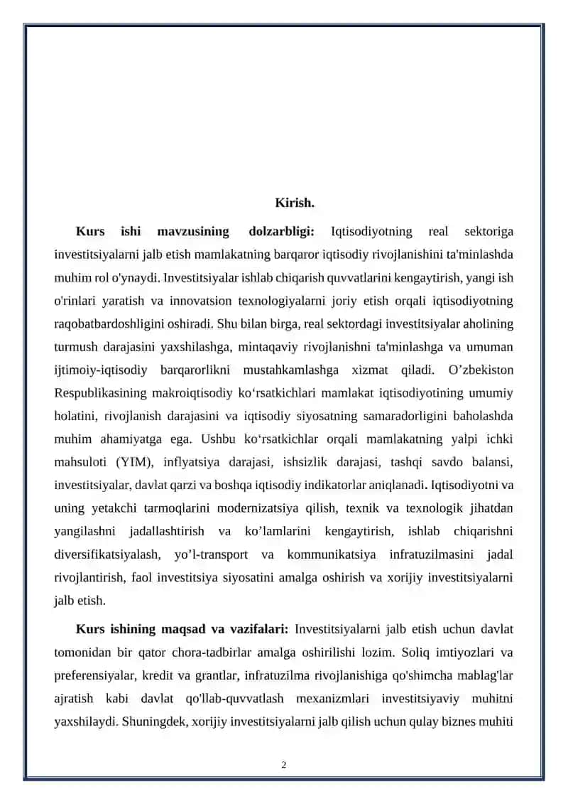 Iqtisodiyotning real sektoriga investitsiyalar jalb etish yo’llari 2