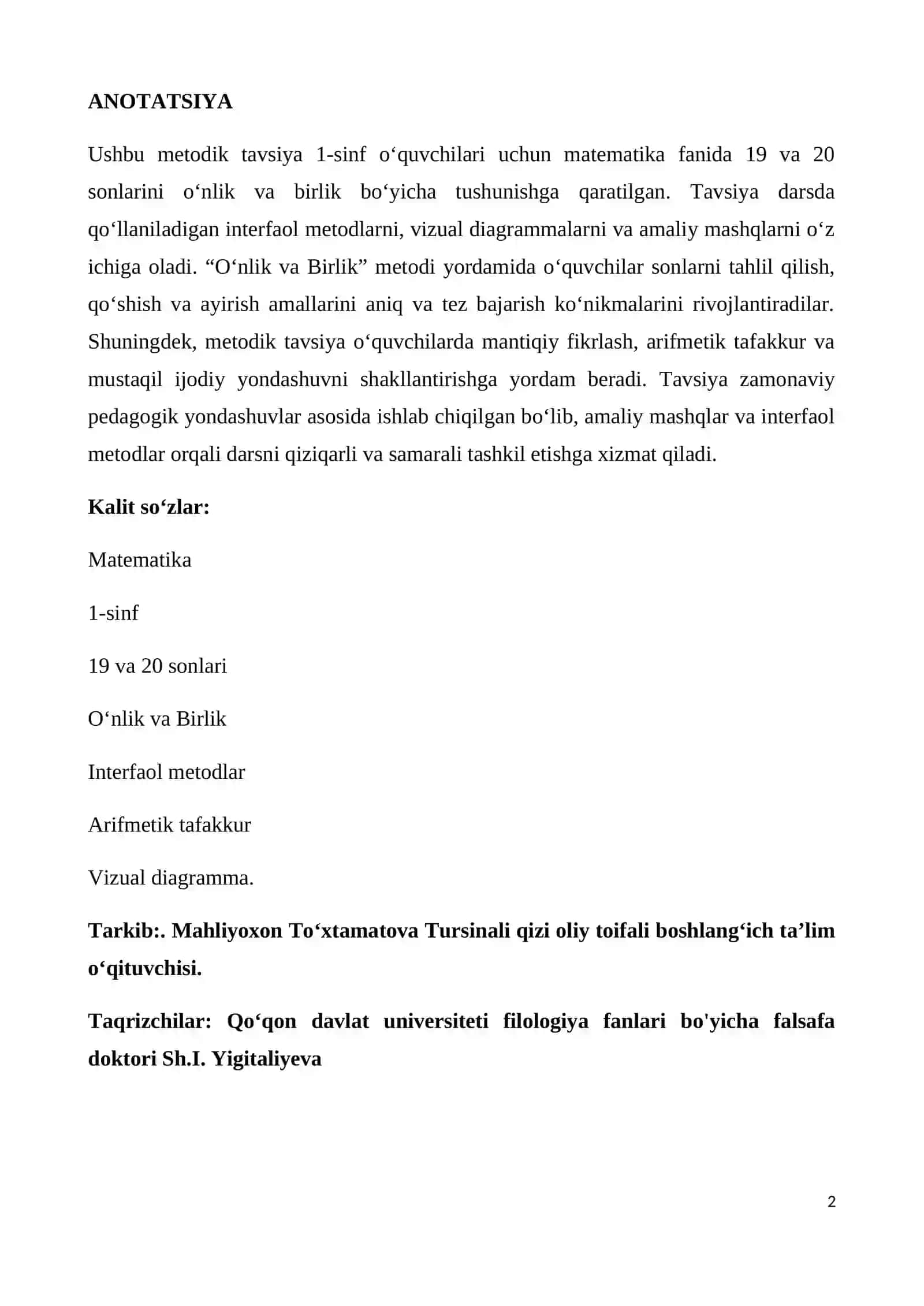 19 vа 20 sоnlаri mavzusida metodik tavsiya 2
