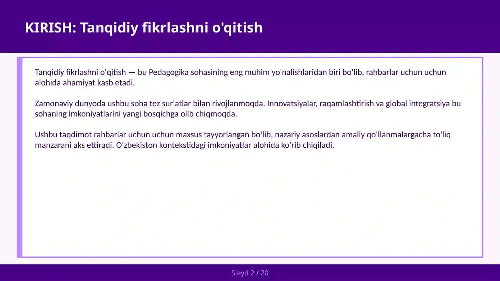 Tanqidiy fikrlashni o'qitish 2