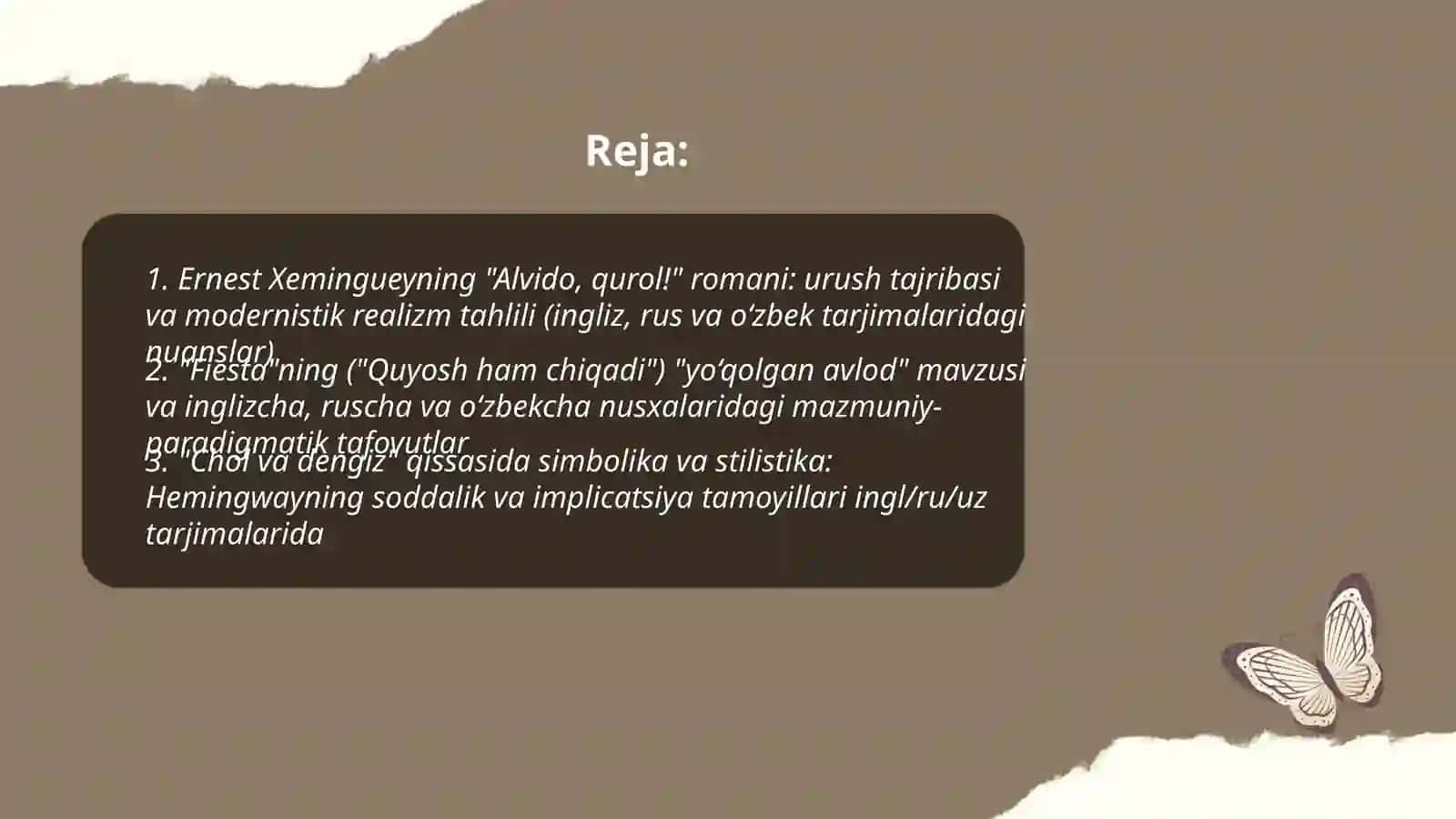 Modernizm adabiyoti:Ernest Xeminguey asarlari tahlili 2