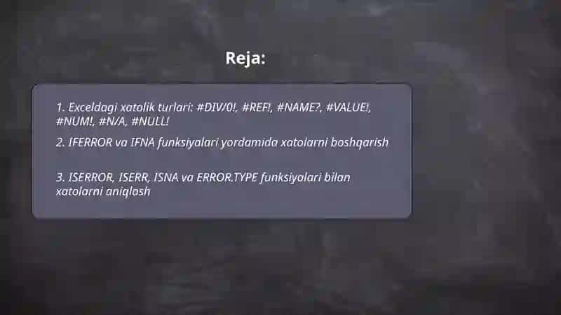 Exceldagi xatoliklar bilan ishlash 2