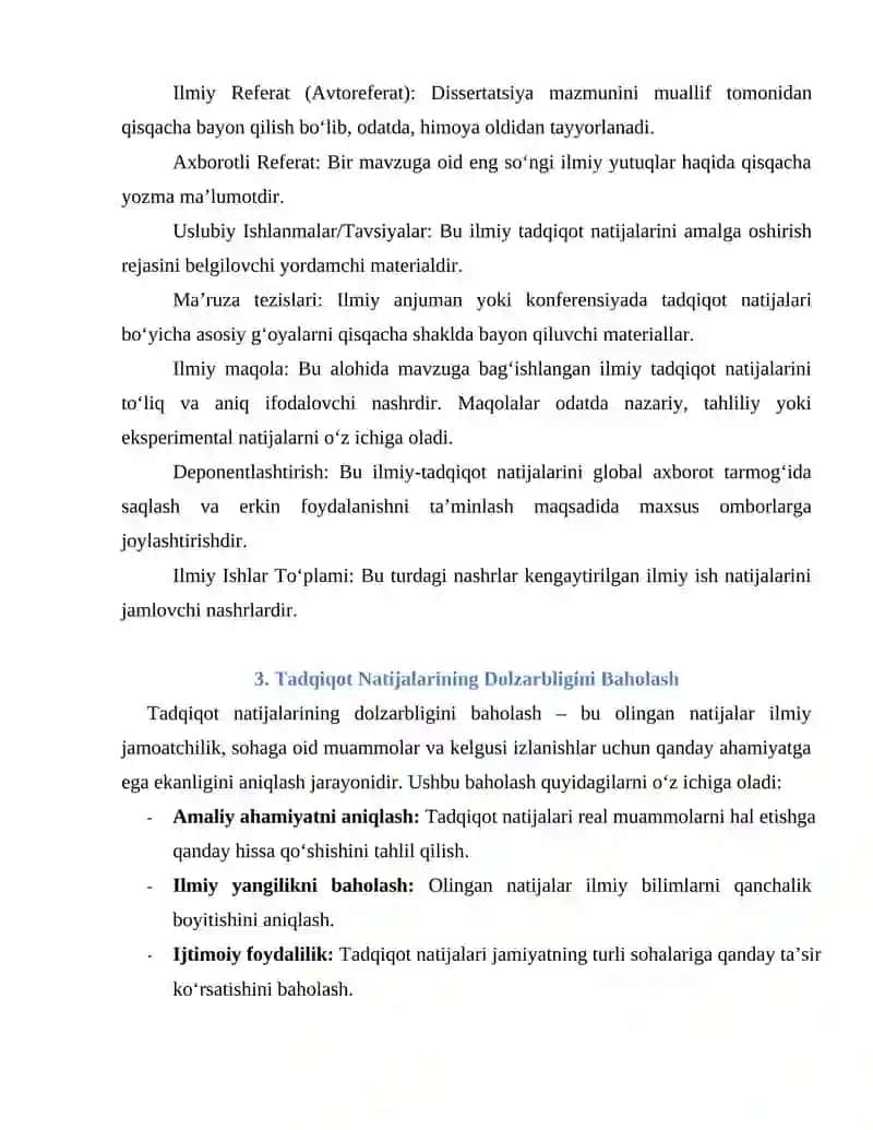 Tadqiqot natijalarini e'lon qilish 2