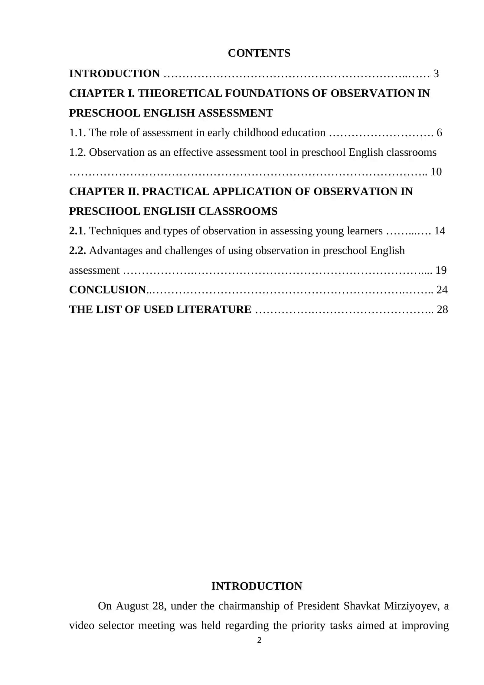 COURSEWORK: OBSERVATION AS AN ASSESSMENT TOOL IN PRESCHOOL ENGLISH CLASSROOMS 2