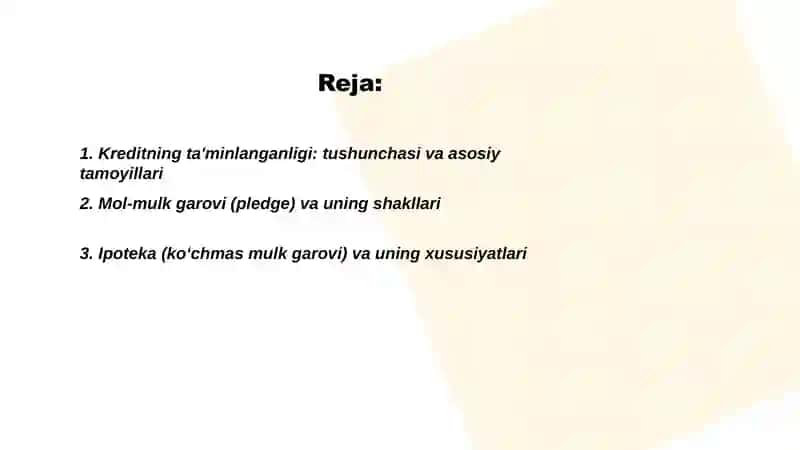 Kreditning taminlanganligi va uning shakllari 2