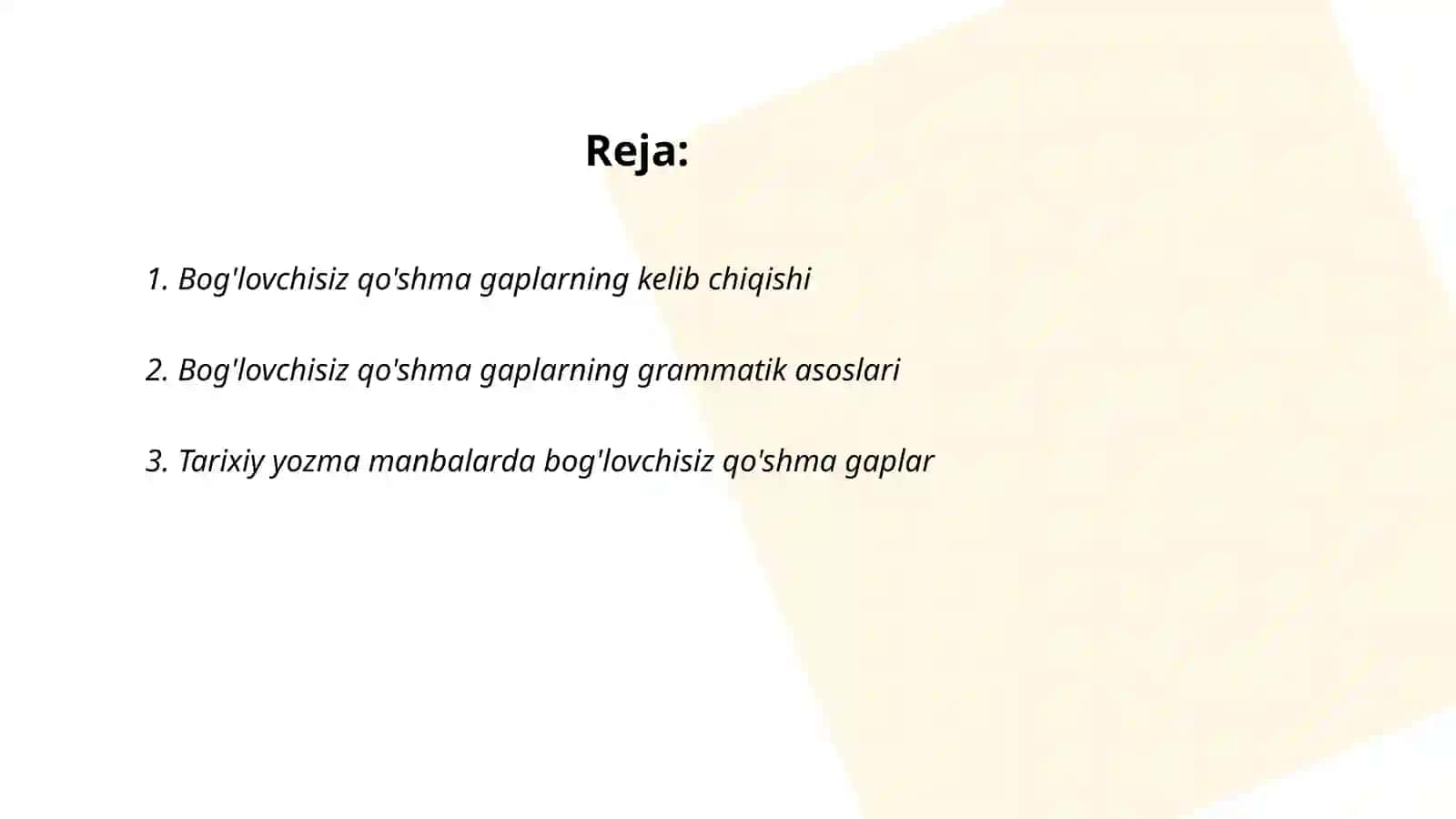 Bog'lovchisiz qo'shma gaplarni o'rganilish tarixi 2